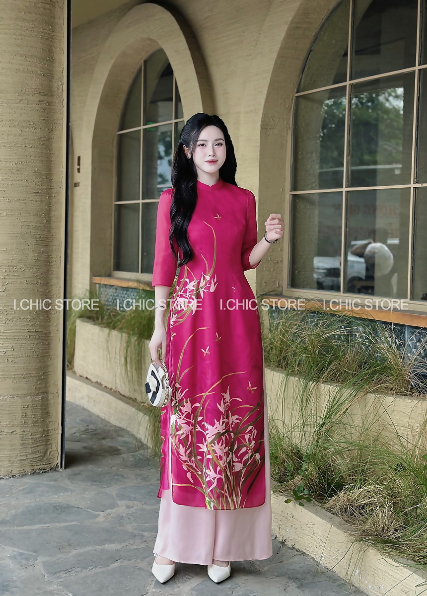 Áo Dài Thảo Tâm Hồng Cẩm